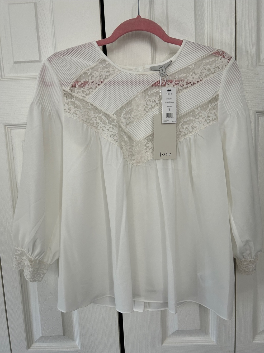 Joie Women's Cream Lace-Inset Peasant Blouse
